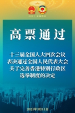 （两会受权发布）全国人大高票通过关于完善香港特别行政区选举制度的决定 - 广播电视